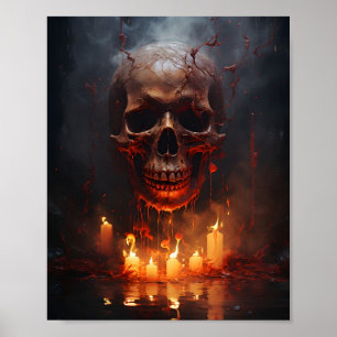 Creepy Halloween Skull With A Flame In The Dark Poster