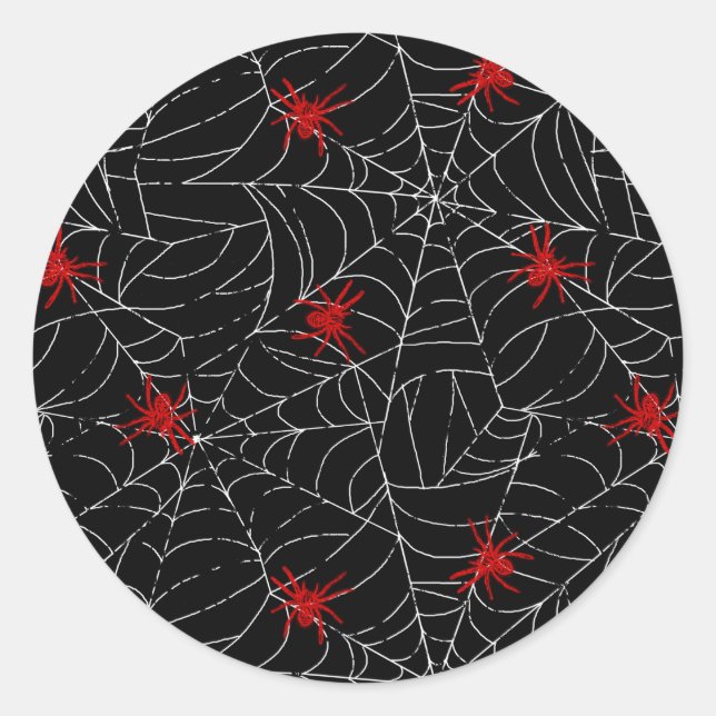 Creepy Halloween Spider Web Classic Round Sticker (Front)