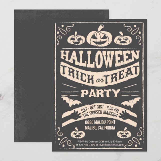 Creepy Halloween Trick or Treat Party Invitation (Front/Back)