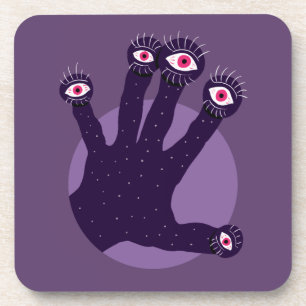Creepy Hand Has Weird Fingers With Watching Eyes Coaster