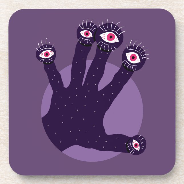 Creepy Hand Has Weird Fingers With Watching Eyes Coaster (Front)