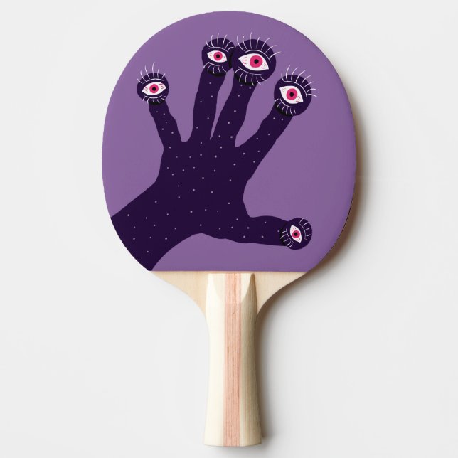 Creepy Hand Watching Eyes Purple Horror Ping Pong Paddle (Front)