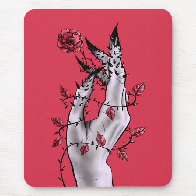 Creepy Hand With Rose And Thorns Gothic Art Mouse Pad (Front)