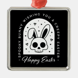 Creepy Happy Easter bunny skull gothic aesthetic Metal Ornament