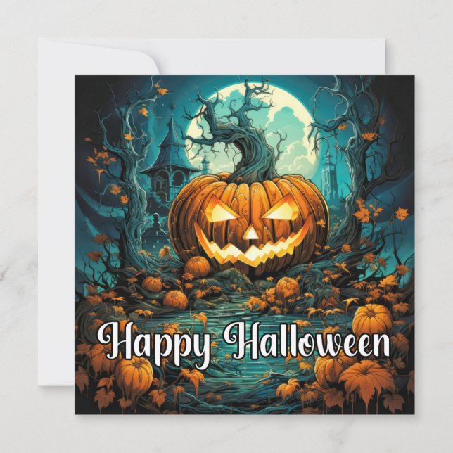 Creepy Happy Halloween Pumpkin Illustration Card (Front)