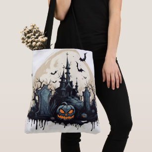 Creepy Haunted House and Graveyard Tote Bag