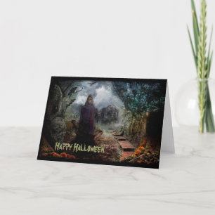 Creepy Haunted House and its Ghost Owner - Macabre Card