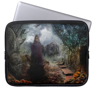 Creepy Haunted House and its Ghost Owner - Macabre Laptop Sleeve