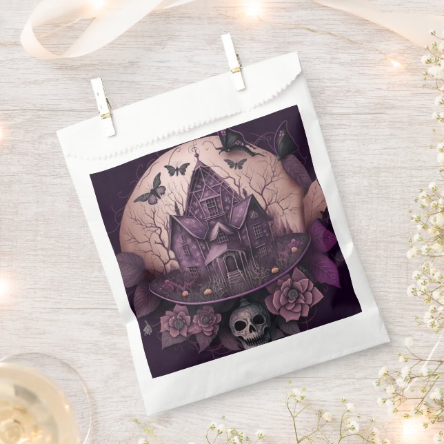 Creepy Haunted House Birds Skull Happy Halloween Favour Bag (Clipped)