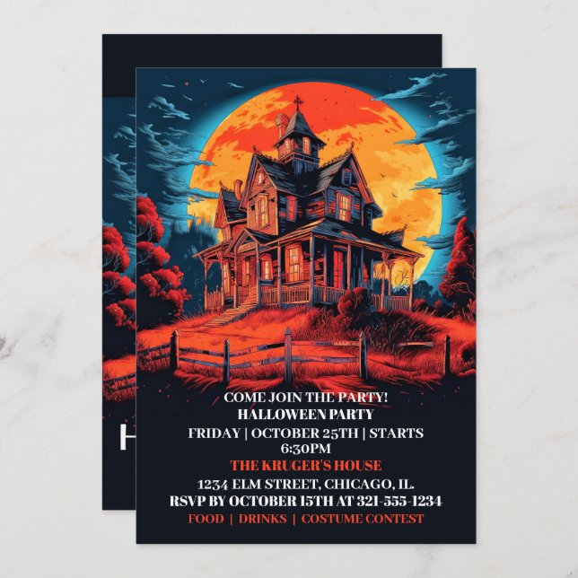 Creepy Haunted House Halloween Bash Invitations (Front/Back)