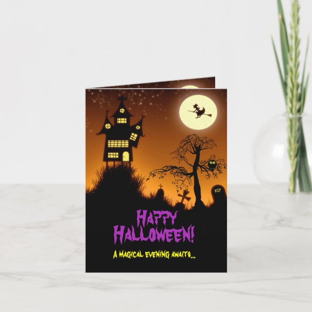 Creepy Haunted House Halloween Card (Front)