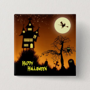 Creepy Haunted House Halloween Decorative 15 Cm Square Badge