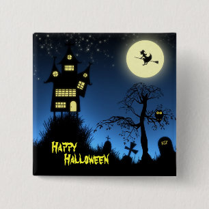 Creepy Haunted House Halloween Decorative 15 Cm Square Badge
