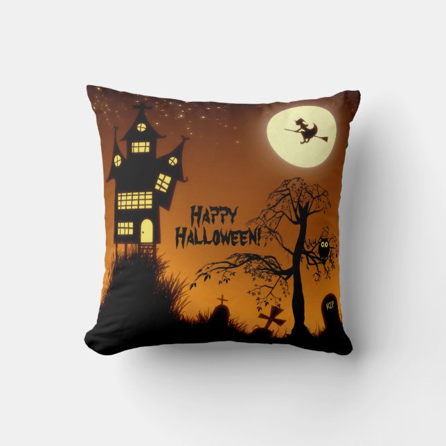 Creepy Haunted House Halloween Decorative Cushion (Front)
