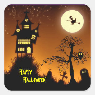 Creepy Haunted House Halloween Decorative Square Sticker
