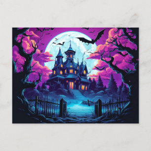 Creepy Haunted House Happy Halloween Postcard