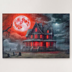 Creepy Haunted House In The Moonlight Jigsaw Puzzle