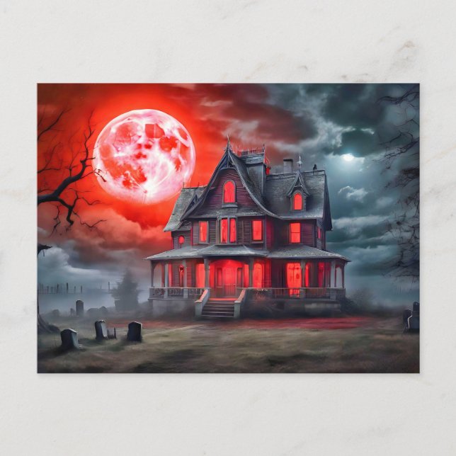 Creepy Haunted House In The Moonlight Postcard (Front)
