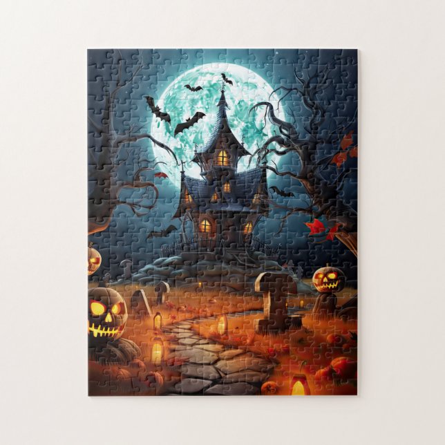 Creepy Haunted House Pumpkin Halloween Party Jigsaw Puzzle (Vertical)