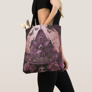 Creepy Haunted House Skull Butterflies Halloween Tote Bag