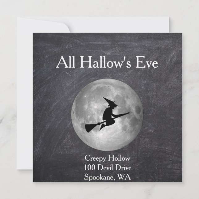 Creepy Hollow Halloween Witch and Moon Square Card (Front)