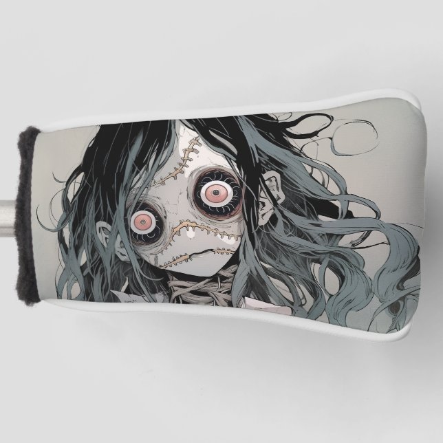 Creepy Horror Doll Aesthetic Anime Girl Golf Head Cover (Front)