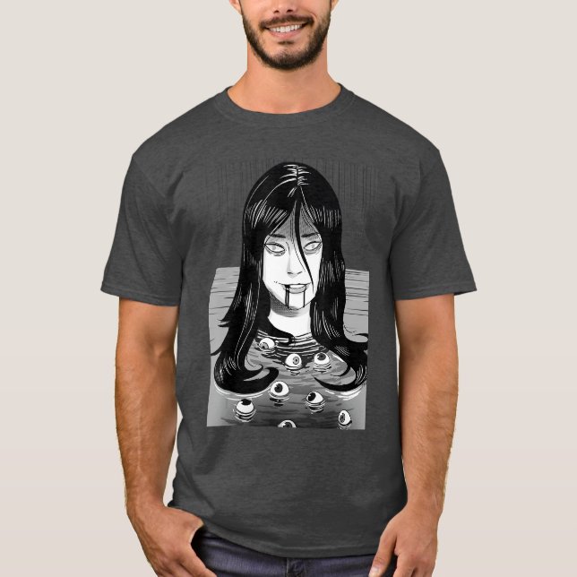 Creepy Horror Manga Anime Woman Eyes Bathtub Hallo T-Shirt (Front)