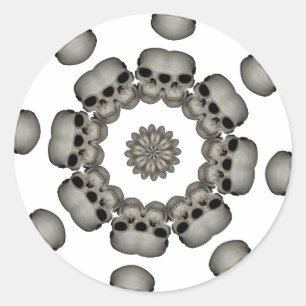 Creepy Human Skull Mandala Classic Round Sticker