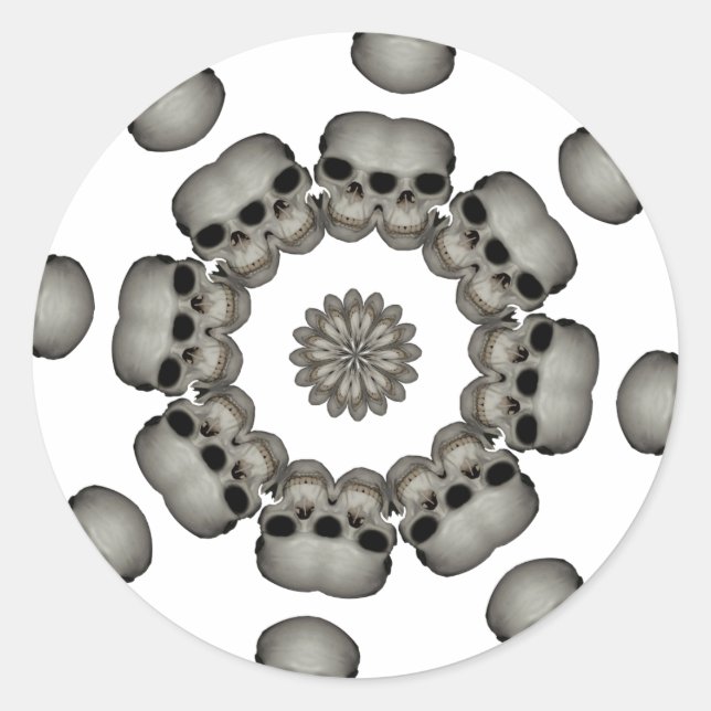 Creepy Human Skull Mandala Classic Round Sticker (Front)
