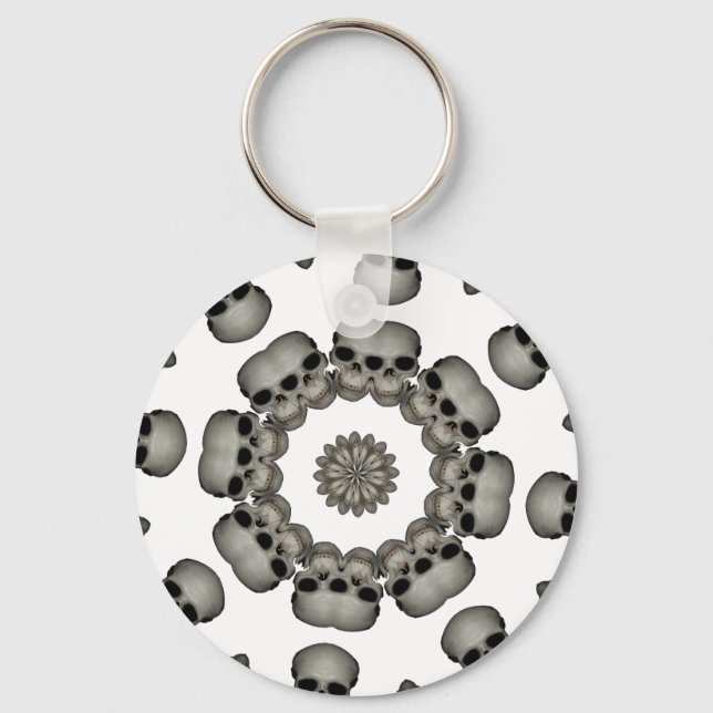 Creepy Human Skull Mandala Key Ring (Front)