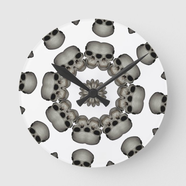 Creepy Human Skull Mandala Round Clock (Front)