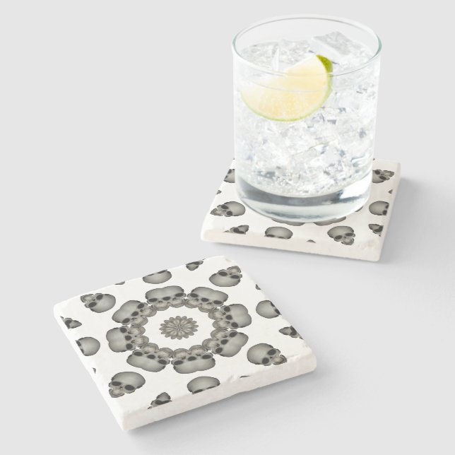 Creepy Human Skull Mandala Stone Coaster (Side)