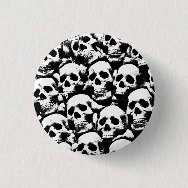 creepy human skulls pattern horror gothic dark art 3 cm round badge (Front)