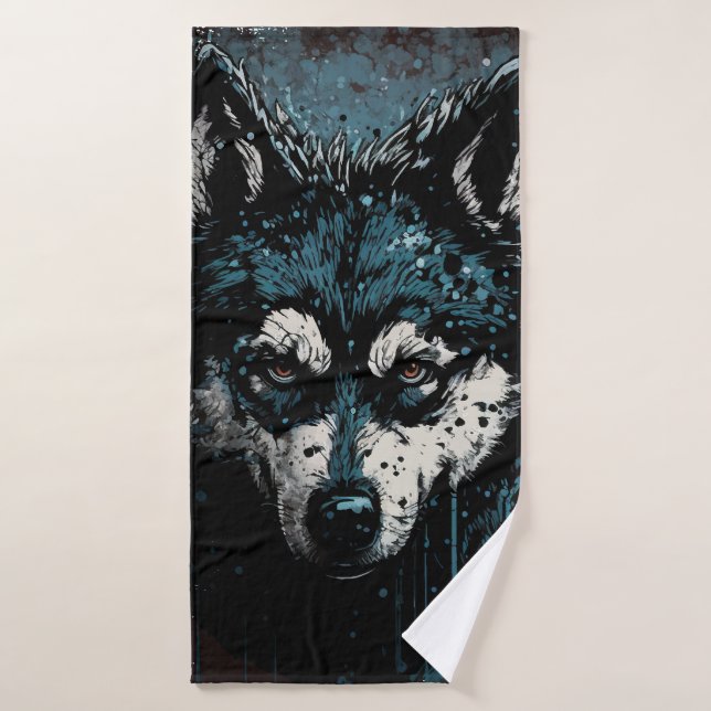 creepy Husky - Fleecedecke Bath Towel (Bath Towel)