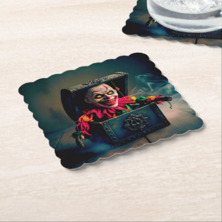 Creepy Jack in the Box Paper Coaster