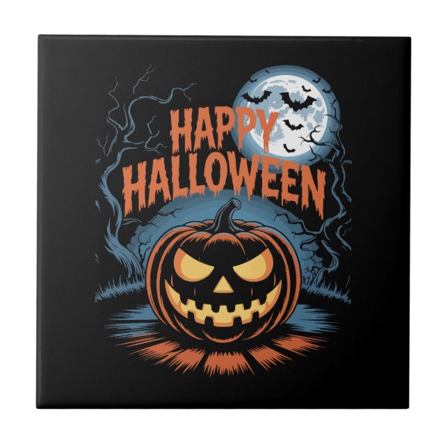 Creepy Jack O’ Lantern Halloween Ceramic Tile (Front)