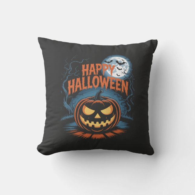Creepy Jack O Lantern Halloween Cushion (Front)
