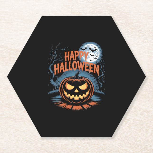 Creepy Jack O� Lantern Halloween Paper Coaster (Front)
