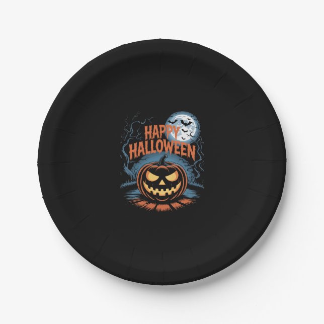 Creepy Jack O� Lantern Halloween Paper Plate (Front)
