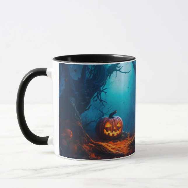 Creepy Jack-o' lantern in a  Forest Halloween Mug (Left)