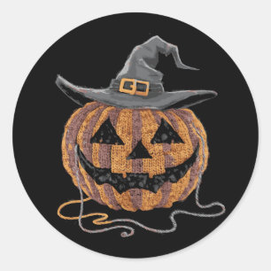 Creepy Jack o Lantern Knitted Halloween Pumpkin Classic Round Sticker