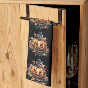 Creepy Jack-O' Lantern Pattern Halloween Tea Towel