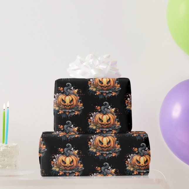 Creepy Jack-O' Lantern Pattern Halloween Wrapping Paper (Party Gifts)