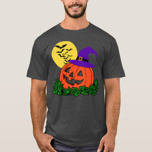 Creepy Jack o Lantern Pumpkin Patch Witch Hat Bats T-Shirt