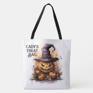 Creepy Jack-o-Lantern Wearing a Witches Hat Tote Bag
