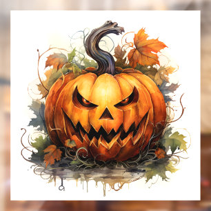 Creepy Jack-o-Lantern with Autumn Leaves 