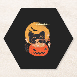 Creepy Kawaii Cat Eating Worms Ramen Noodles Hallo Paper Coaster