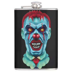 Creepy Killer Zombie Clown Horror Art Hip Flask