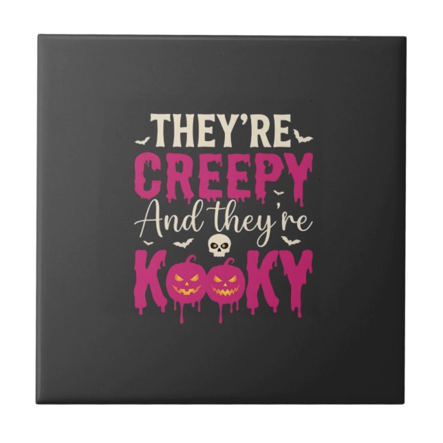 Creepy Kooky Halloween Skull Pumpkin Design_1 Ceramic Tile (Front)