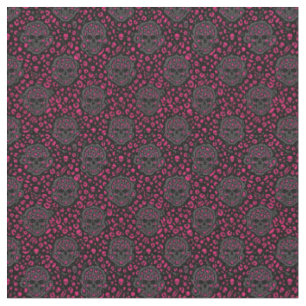 creepy leopard skull pink black pattern  fabric